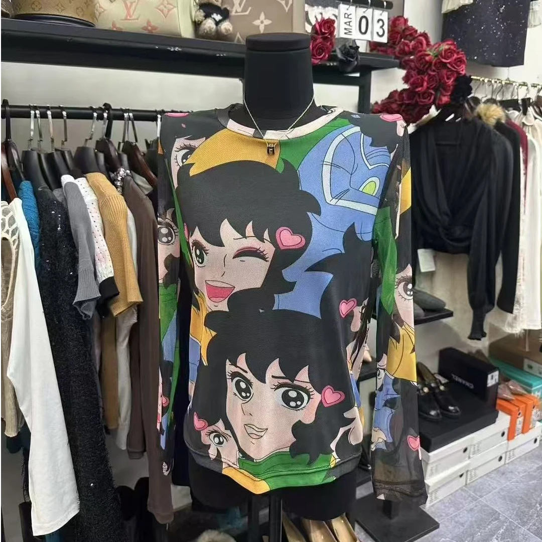 春夏圆领通勤极简风长袖印花T恤百搭潮流女款