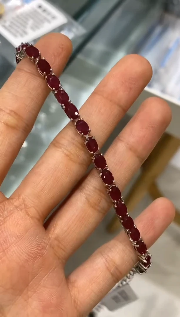 银S925镶嵌手链红宝石手链