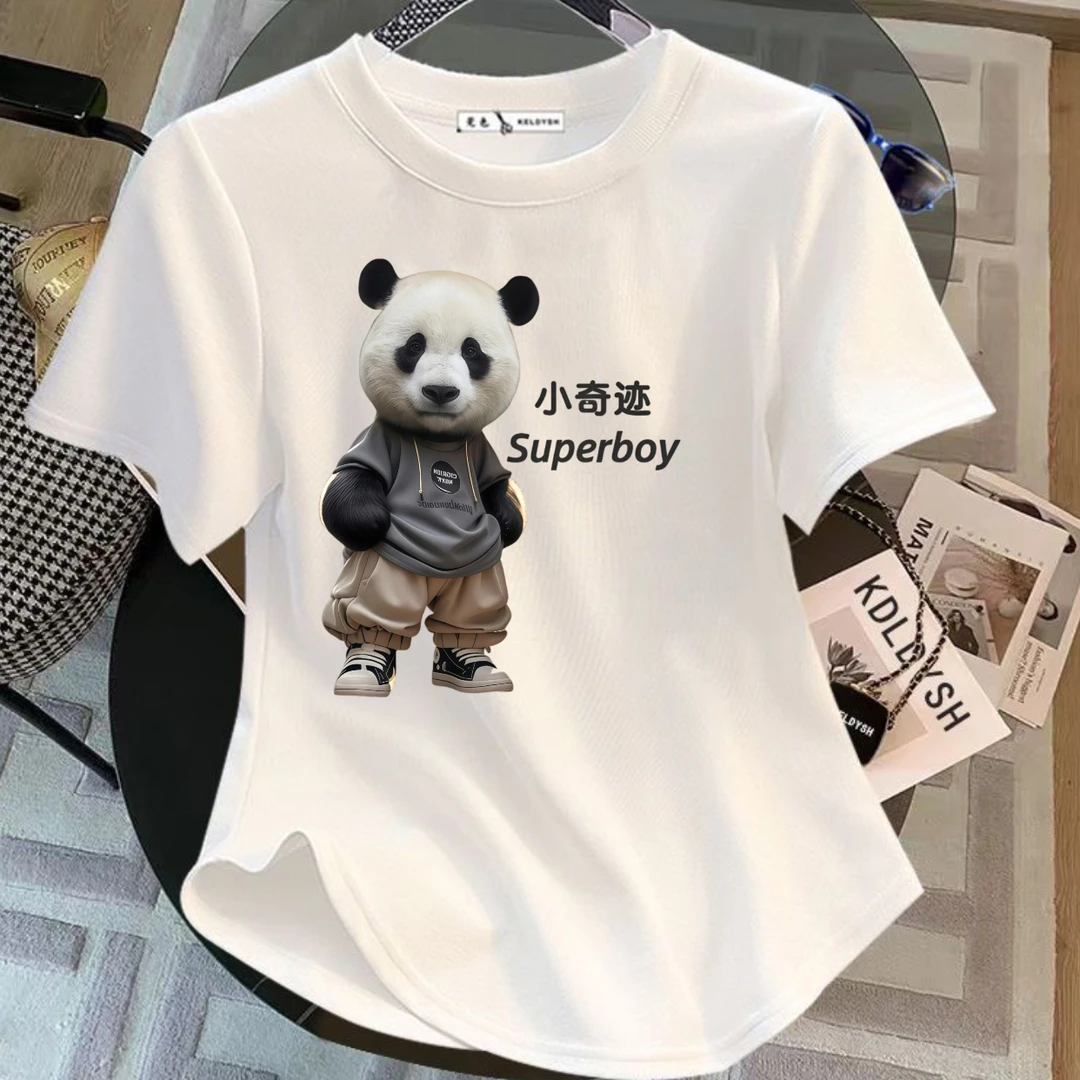 大熊猫小奇迹，宝力定制下摆圆角短袖恤，显瘦遮肉