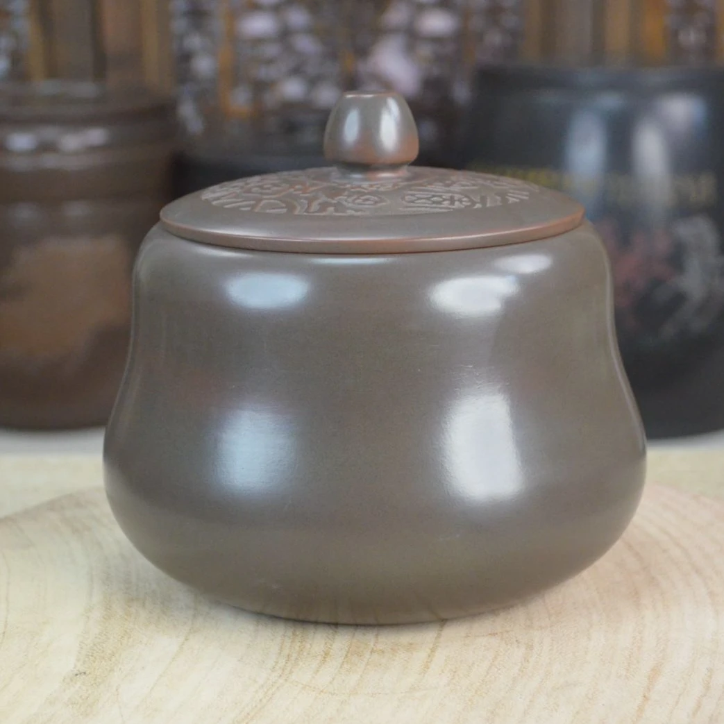 【福盖葫芦罐8两装】坭兴陶茶叶罐醒茶罐