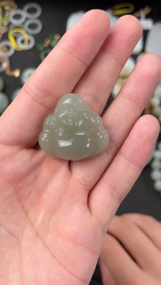 【闪购商品】和田玉挂件未镶嵌且末青白佛公挂件微色差