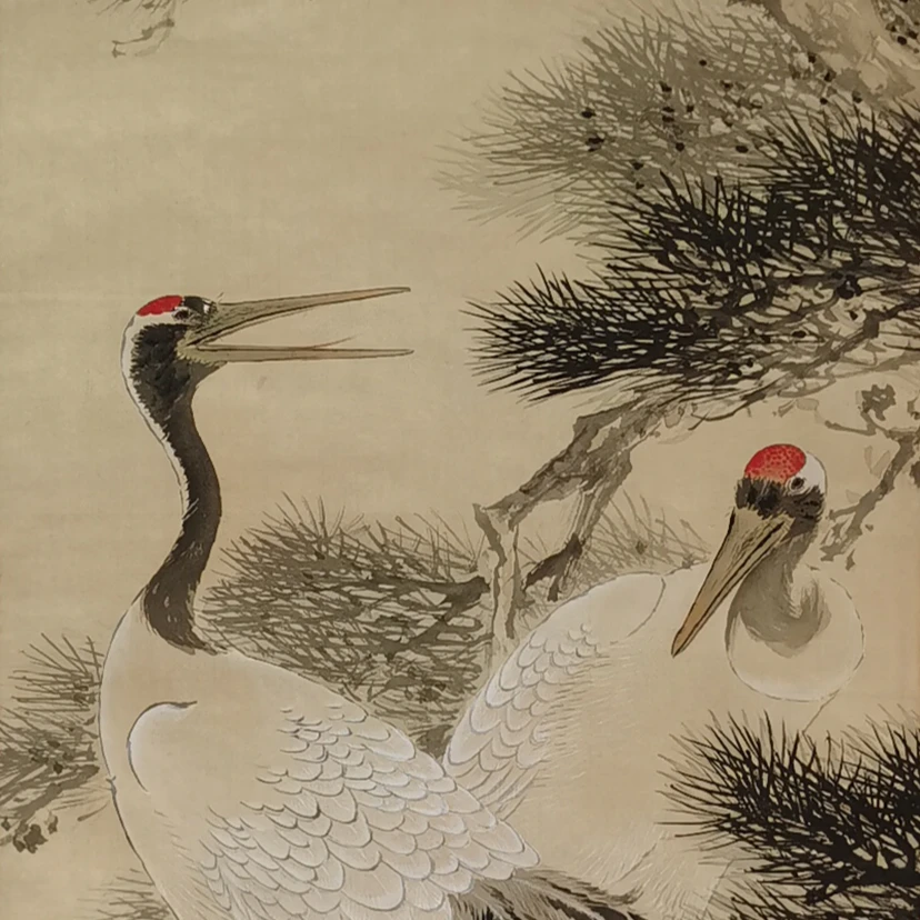 【辽拍】V250709-2-90《松鹤图》（3.9平尺) 绢本镜片  yy101