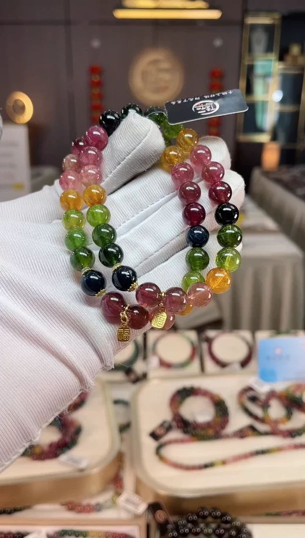 未镶嵌老矿碧玺彩虹单圈手串8mm+碧玺xion多样性发一条