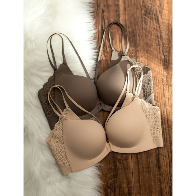 QUAMPH/趣安芬文胸女小胸聚拢内衣女前扣性感细肩带无痕性感美背