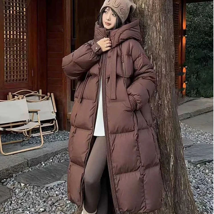 羽绒服女飘带白鸭绒冬季保暖面包服外套
