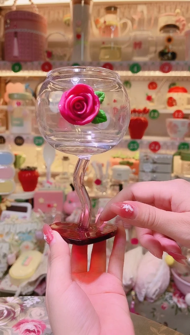 玫瑰花爱心红酒杯——手工制作品质好！