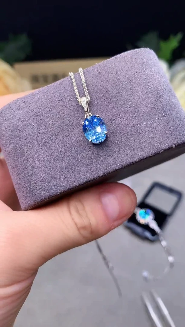 银S925镶嵌颈饰海蓝宝石2589