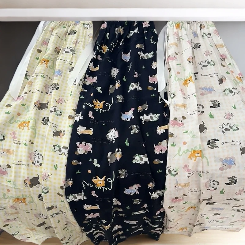 【遛弯神裤】春夏卡通家居裤小清新甜美可爱睡裤宽松棉绸女士直筒裤