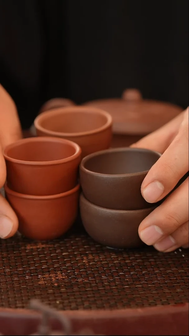 茶壶紫砂六个杯子 俩大红袍口杯 俩紫泥口杯 俩紫