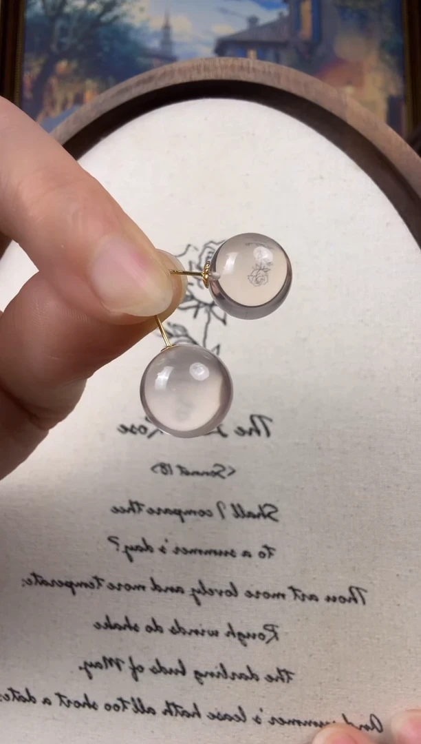 18K金镶嵌耳钉水晶纯天然水晶耳钉