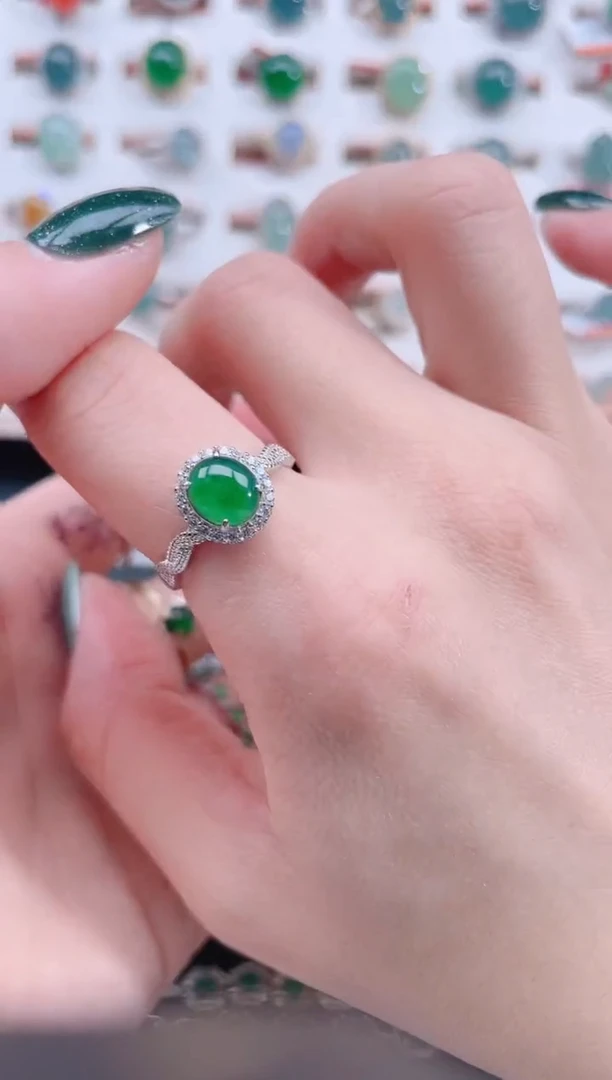 银S925镶嵌戒指翡翠天然翡翠