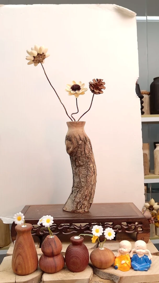 木实木花瓶直播间，自然裂纹，一个