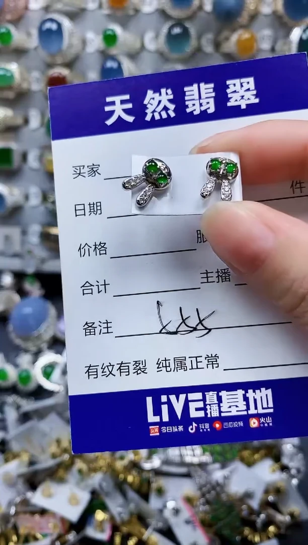 翡翠银S925镶嵌耳饰555