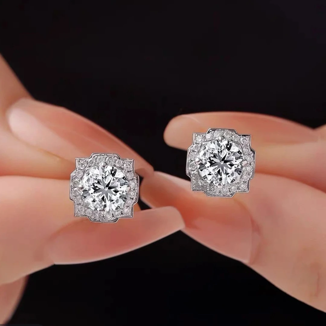 足银耳饰 QYN-138高定时尚925银耳钉 （电镀K白）镶5A锆石 新粉福利