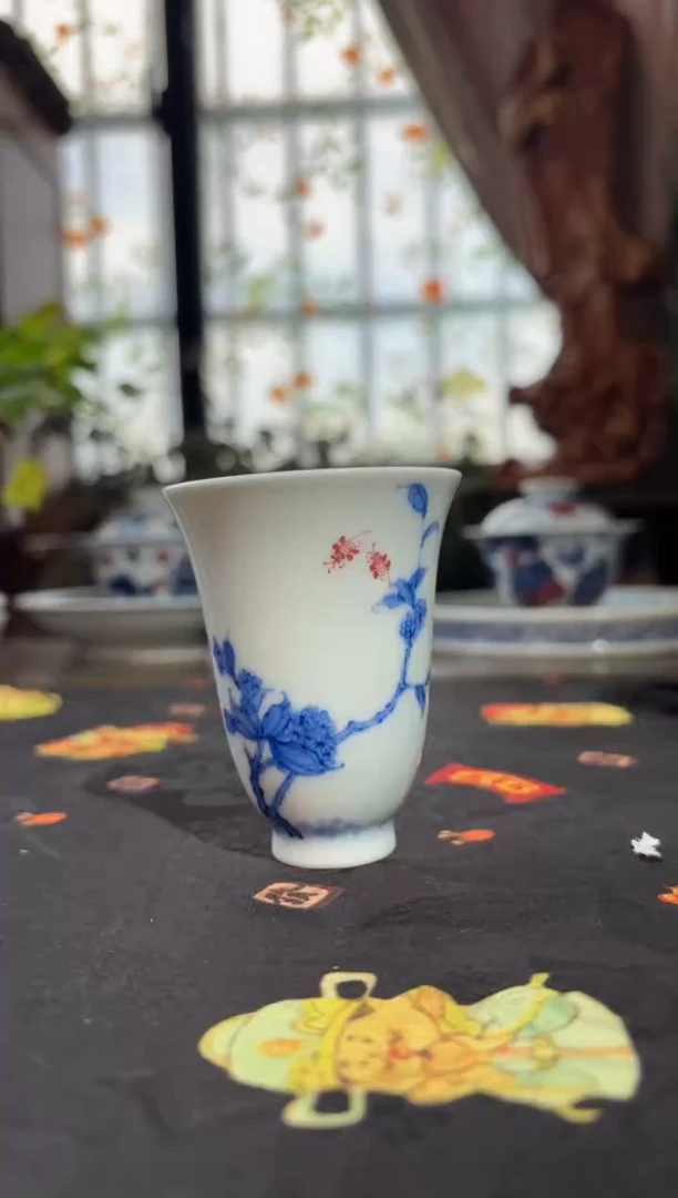 瓷青花手绘闻香杯杯