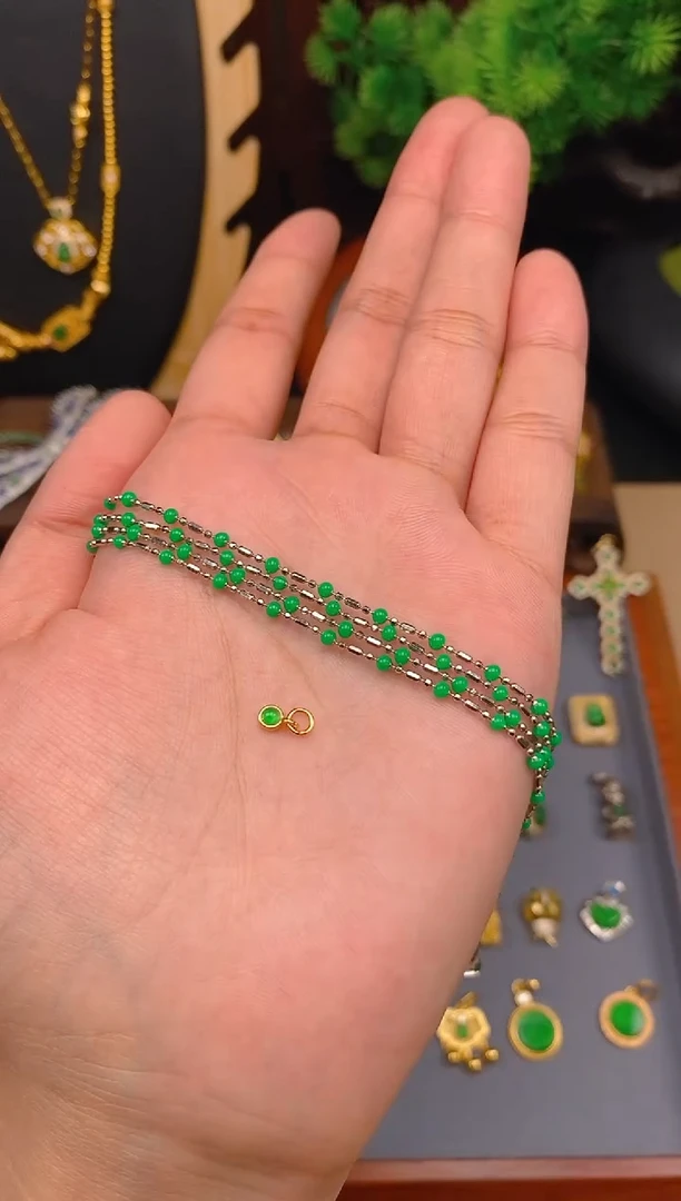 【闪购商品】翡翠项链银S925镶嵌银色碎银几两项链1条