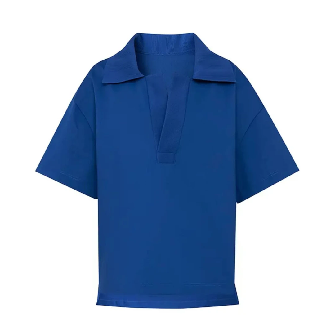 AMASS/阿玛施简约百搭纯色短袖Polo领前短后长设计上衣5301035