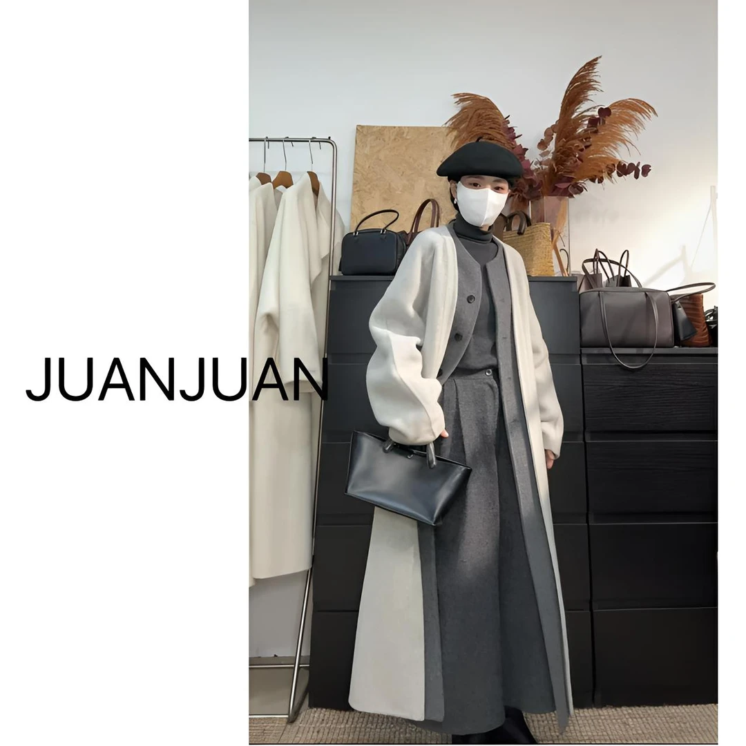 JUANJUAN 宽松型冬季常规设计师拼接毛呢外套