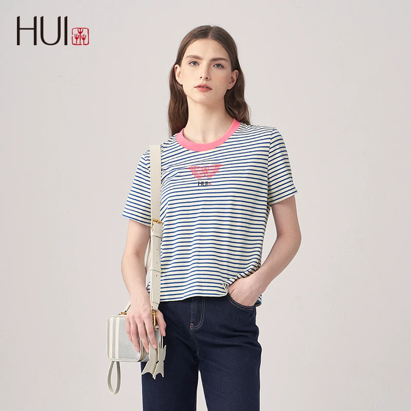 春夏新品面料蓝色条纹基础百搭T恤HT11C01988