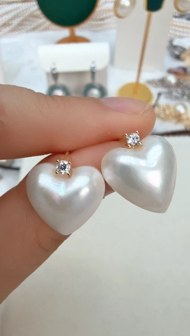 耳饰拼合珍珠（马贝珠）银S925镶嵌白色爱心