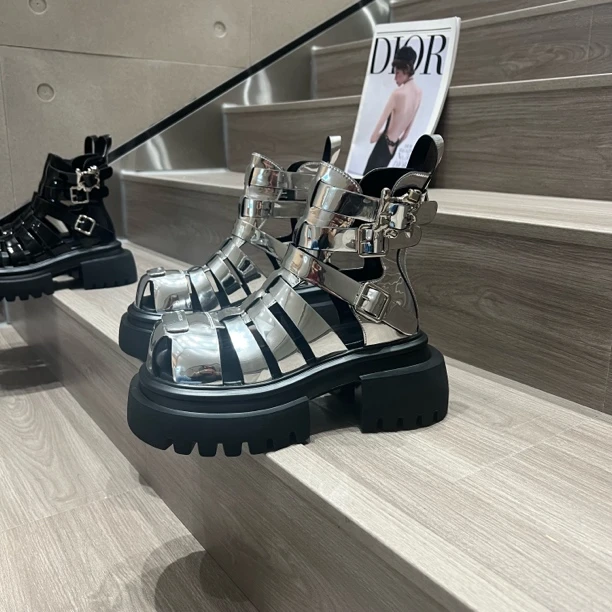 罗马风编织凉靴女镂空2025夏季新款厚底女鞋马丁靴方头短靴猪笼鞋