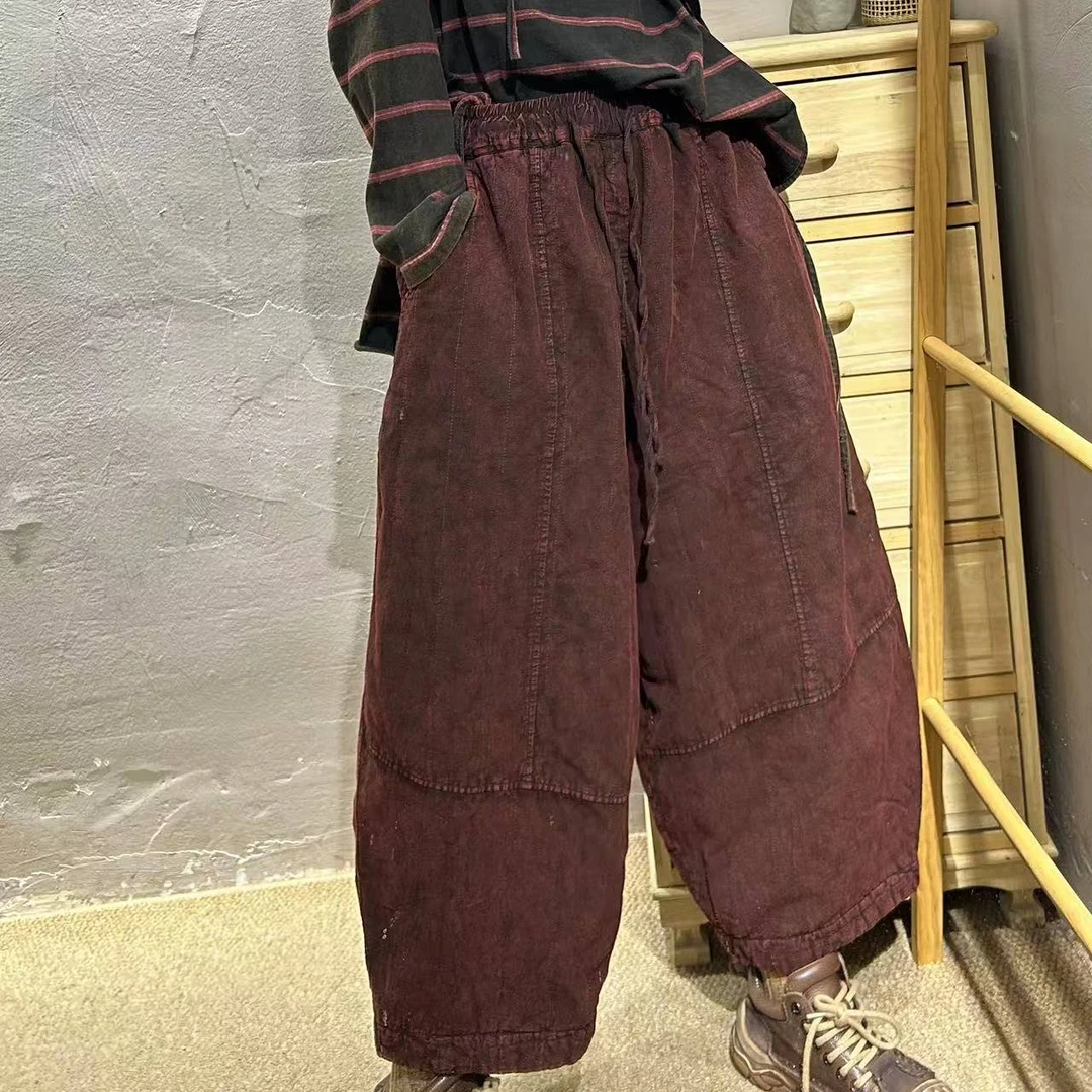 【半奏】冬季新款 炒色做旧绗线夹棉加厚棉裤腰围114臀围134裤长85