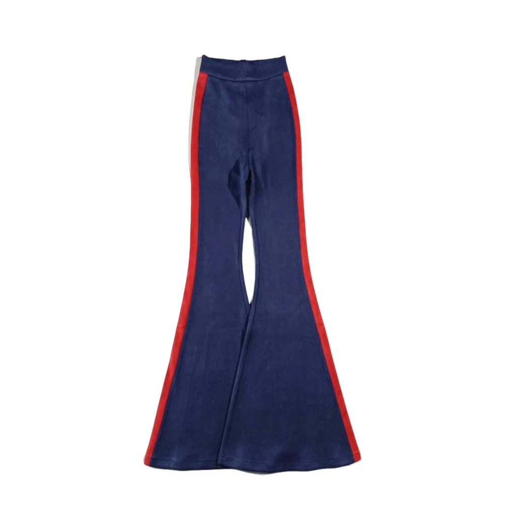 667藏蓝色鹿皮绒大喇叭裤