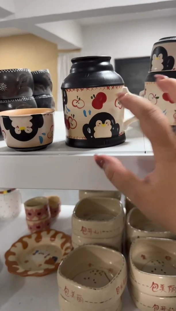 陶瓷企鹅盖杯【十里高温釉下彩陶瓷】