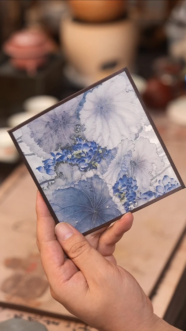 茶具茶具宣丝杯垫 12x12 蓝莲花