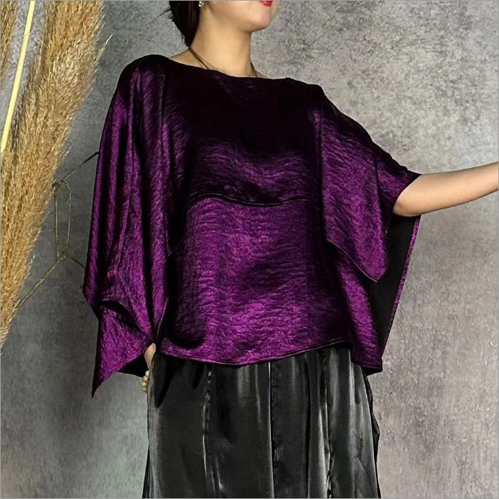 【大海轻奢】BF32471新款紫色烫金百搭宽松夏季设计师款时尚上衣
