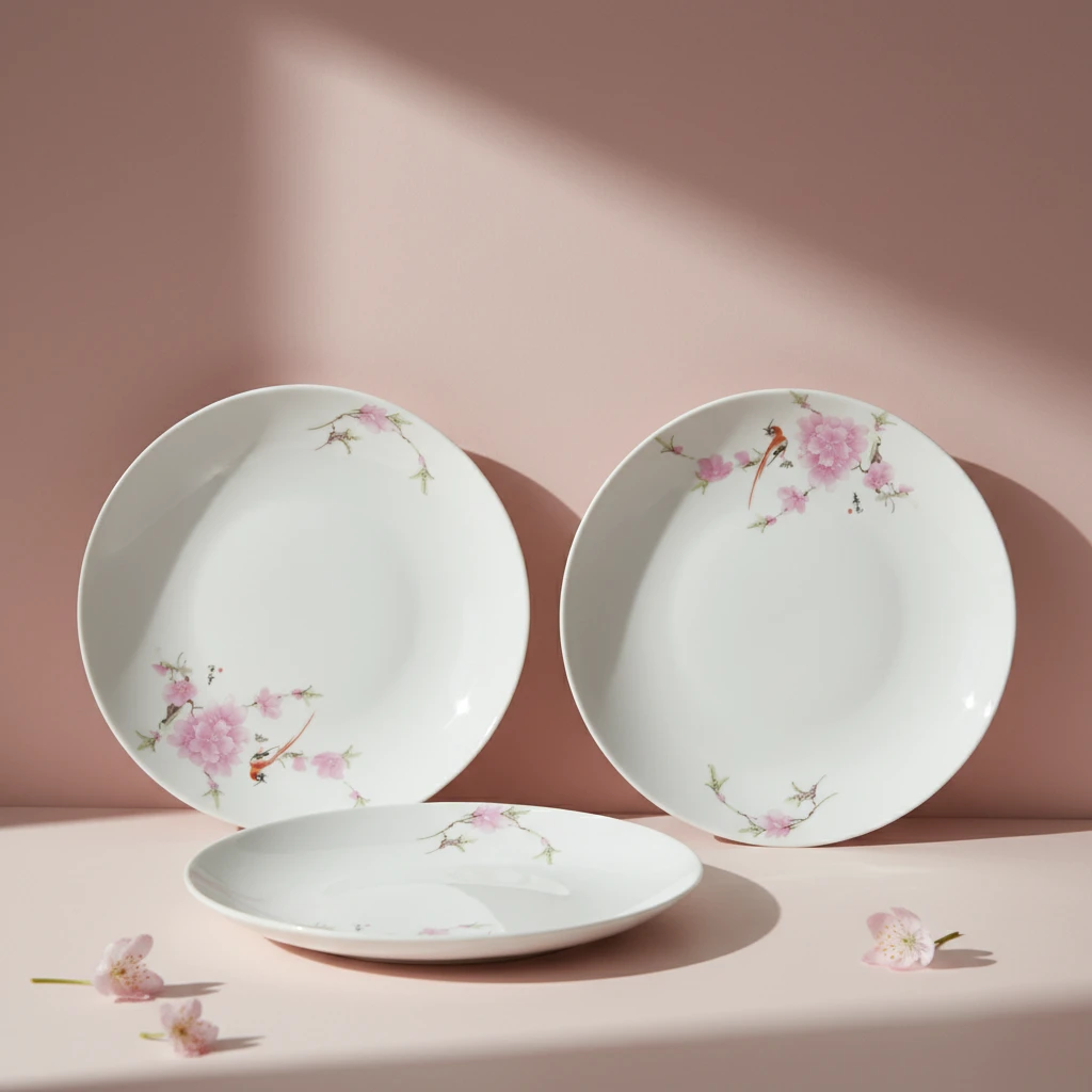 景德镇陶瓷水点桃花日用圆盘陶瓷盘