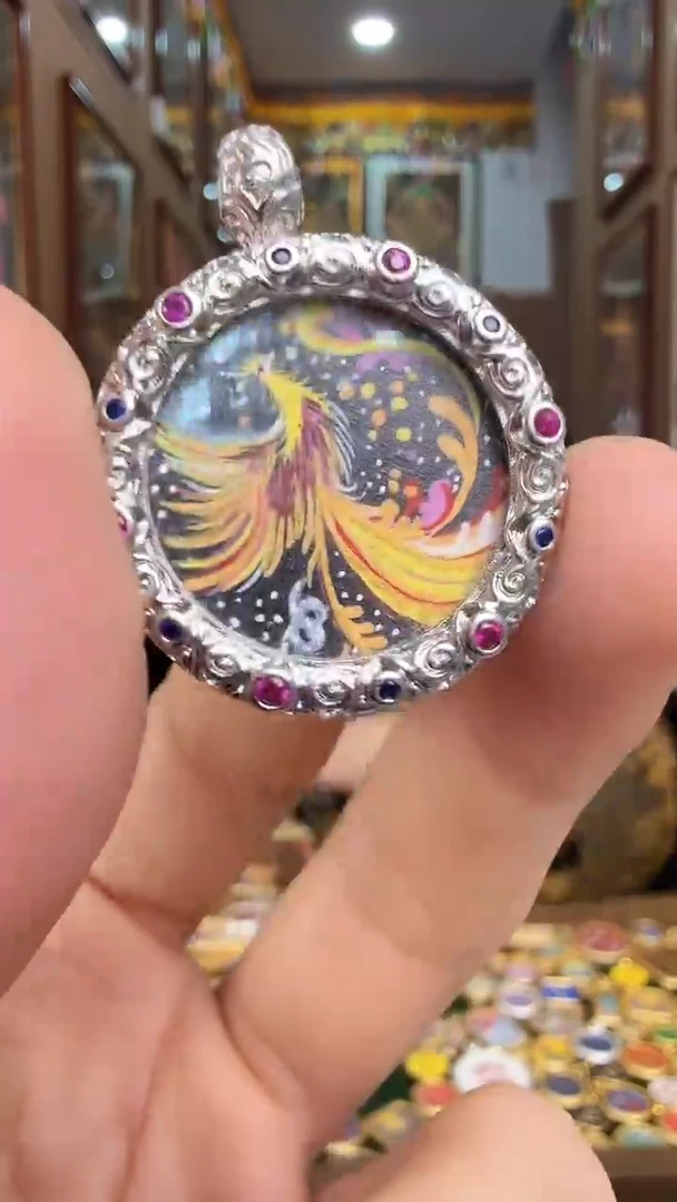 吊坠凤凰涅槃-纯手绘唐卡