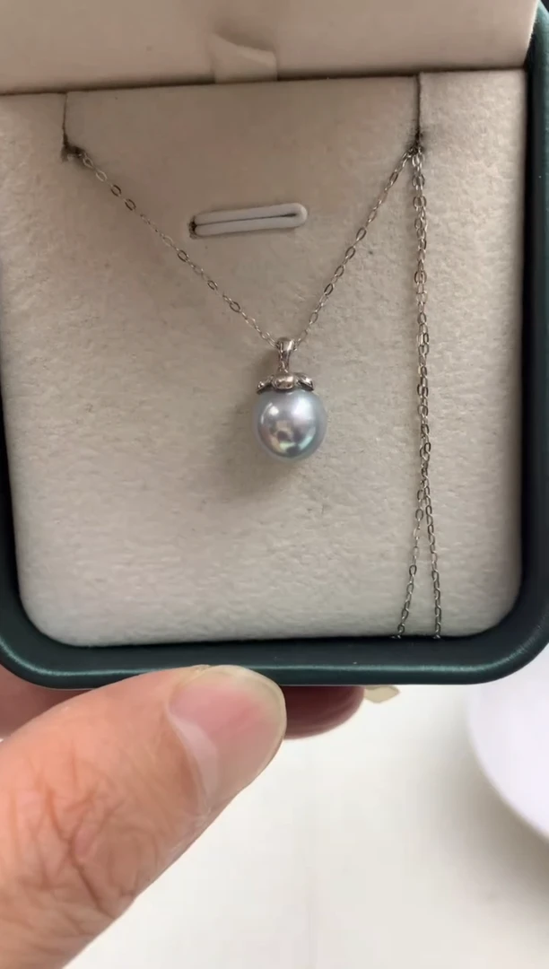 银S925镶嵌ff海水珍珠akoya灰珠吊坠（赠链）8~9mm
