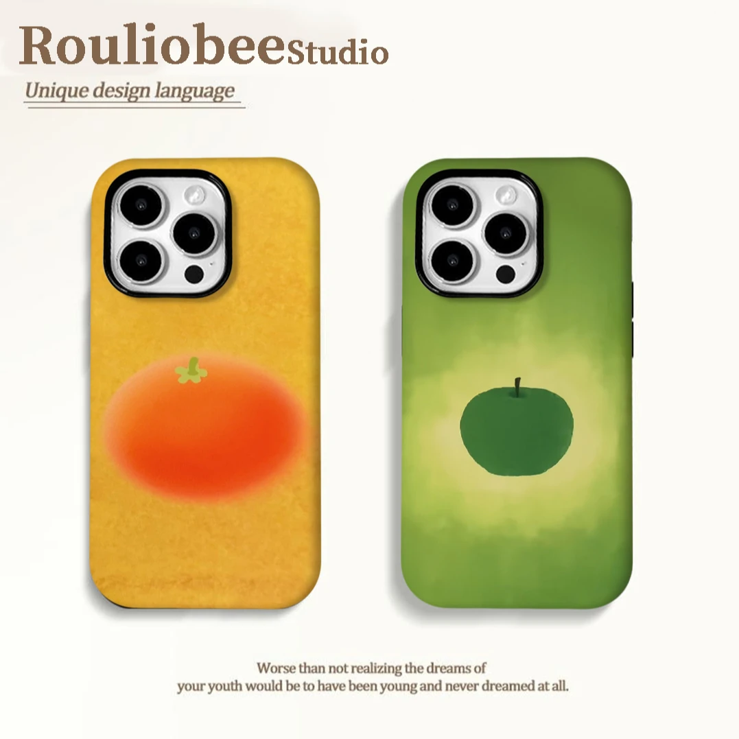 夕与空油画橘子青苹果适用苹果16菲林手机壳华为vivo小米15oppo套