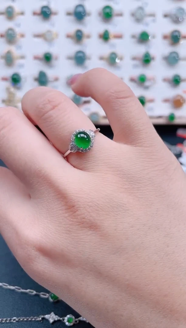 银S925镶嵌戒指翡翠天然翡翠