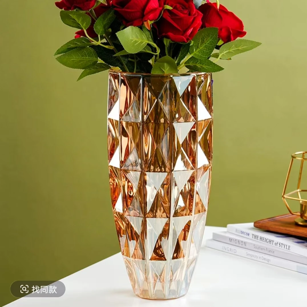 北欧风水晶玻璃花瓶加厚水养大号轻奢富贵竹台面客厅装饰品摆件