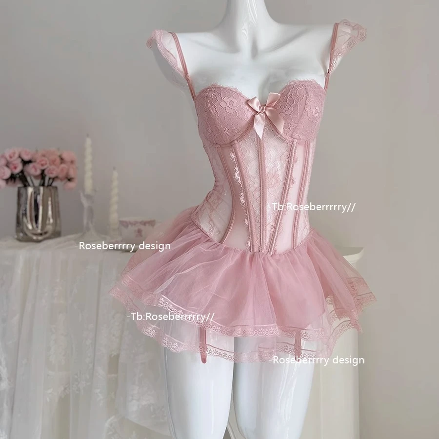 LoveHolic「公主日记」胸垫聚拢钢圈纯欲性感风马甲蕾丝睡裙