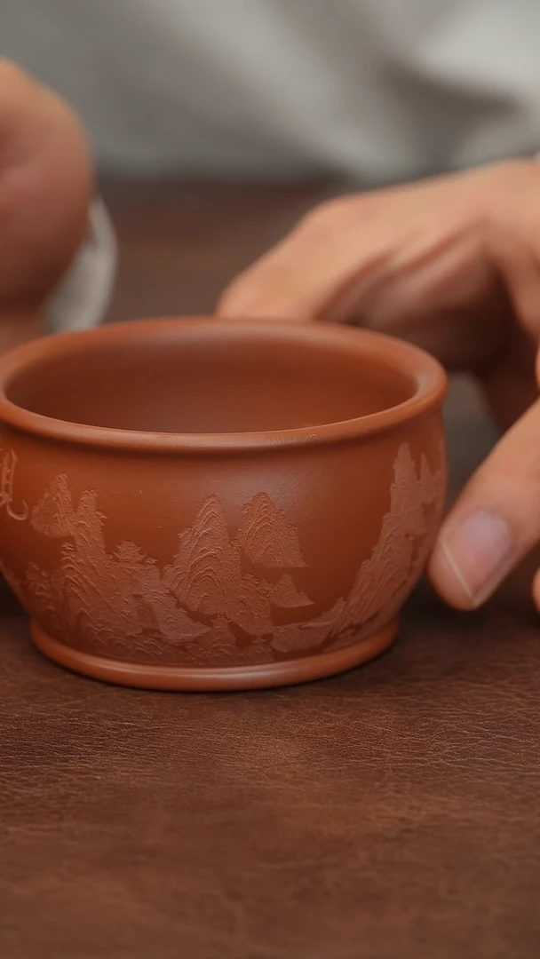 紫砂茶杯山水杯 朱泥120cc