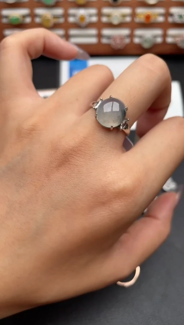 翡翠戒指银S925镶嵌一物一证一礼盒