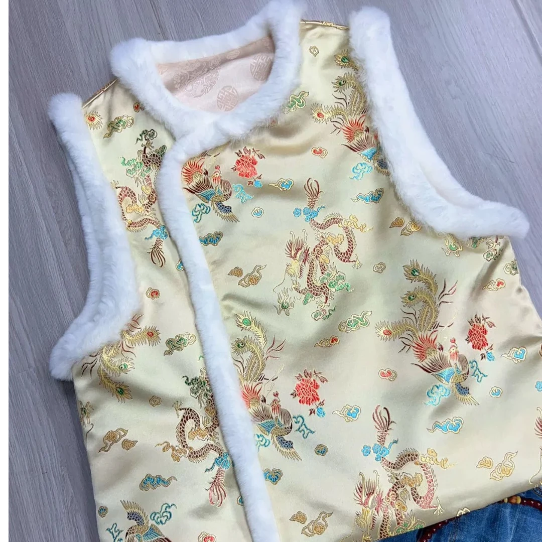 MOMO2025桑蚕丝刺绣国风马夹复古中式加绒加厚提花