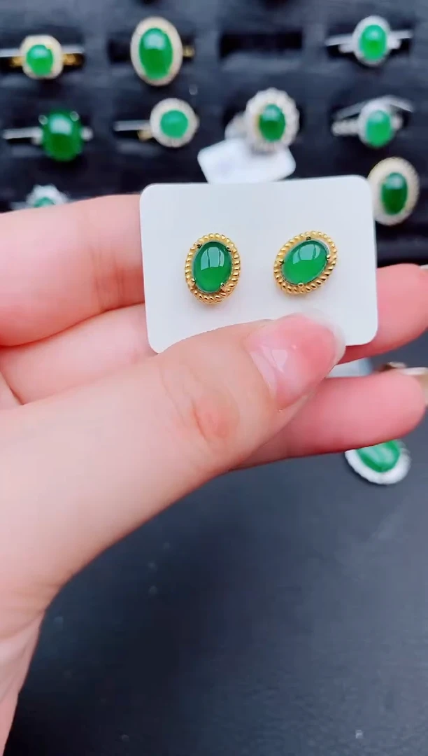 翡翠银S925镶嵌耳饰天然a货翡翠467