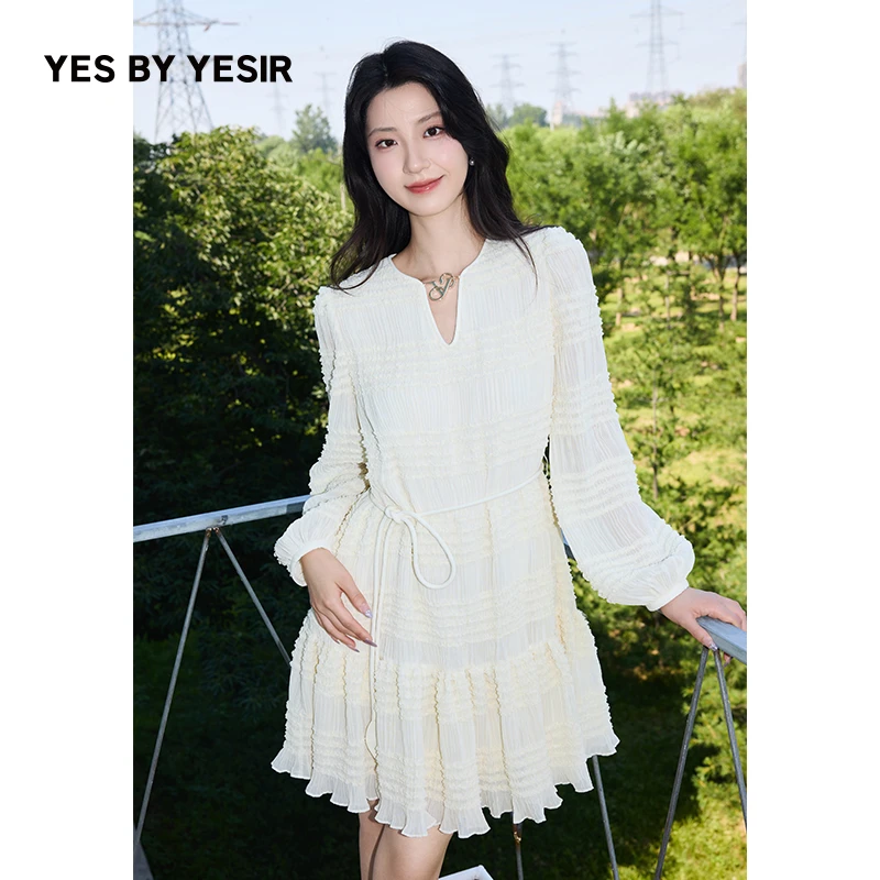 YESBYYESIR叶谦设计师品牌浪漫褶皱连衣裙