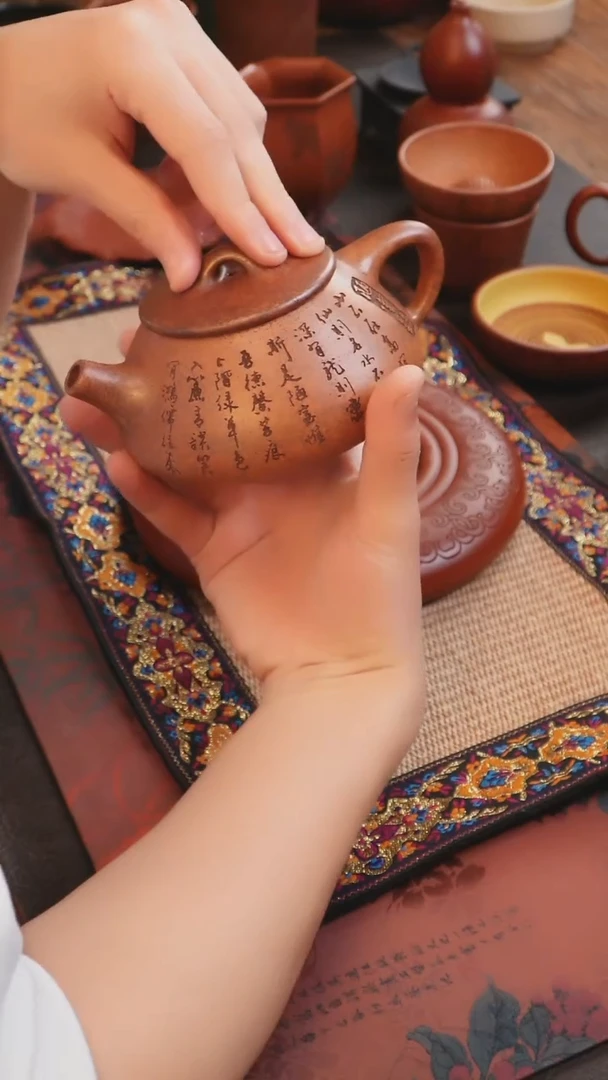 茶杯紫砂见素紫砂  桃花泥陋室铭石瓢壶