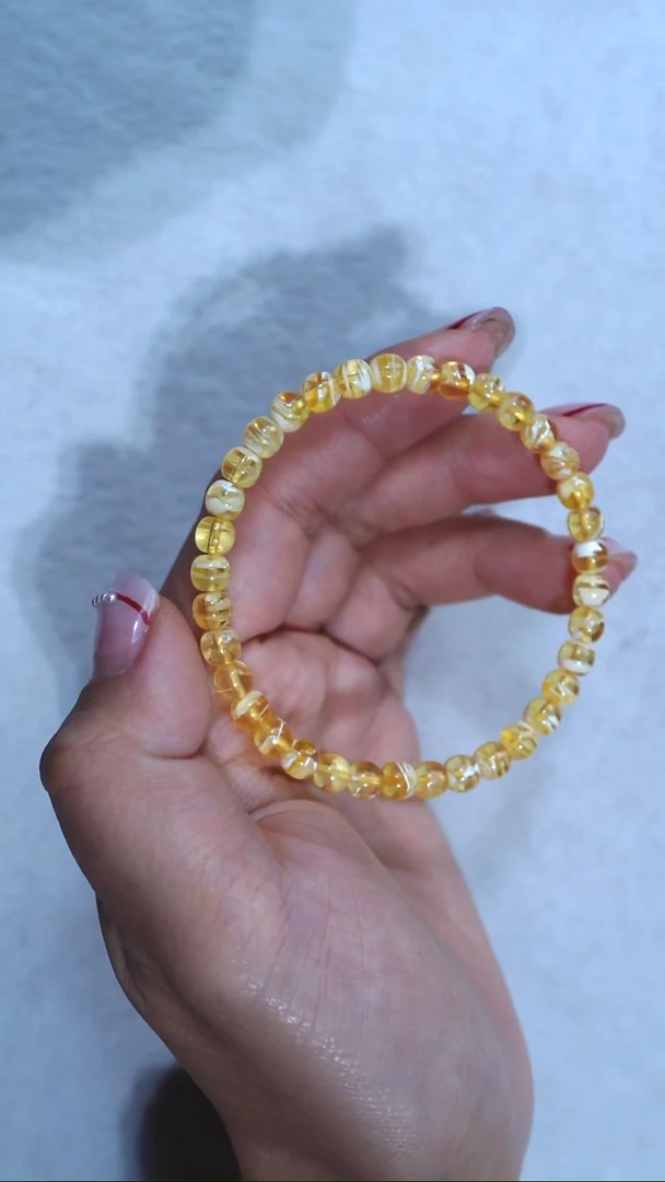 手链蜜蜡未镶嵌典藏级5.5mm金瓷白拉丝