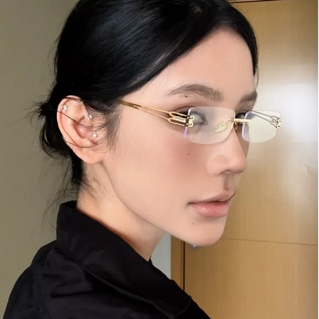 高智感无边框眼镜女近视小框方形斯文败类纯欲眼睛框镜架复古银框