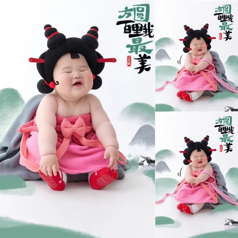 石矶娘娘儿童衣服儿童摄影服装宝宝百天照百日周岁照哪咤拍照道具