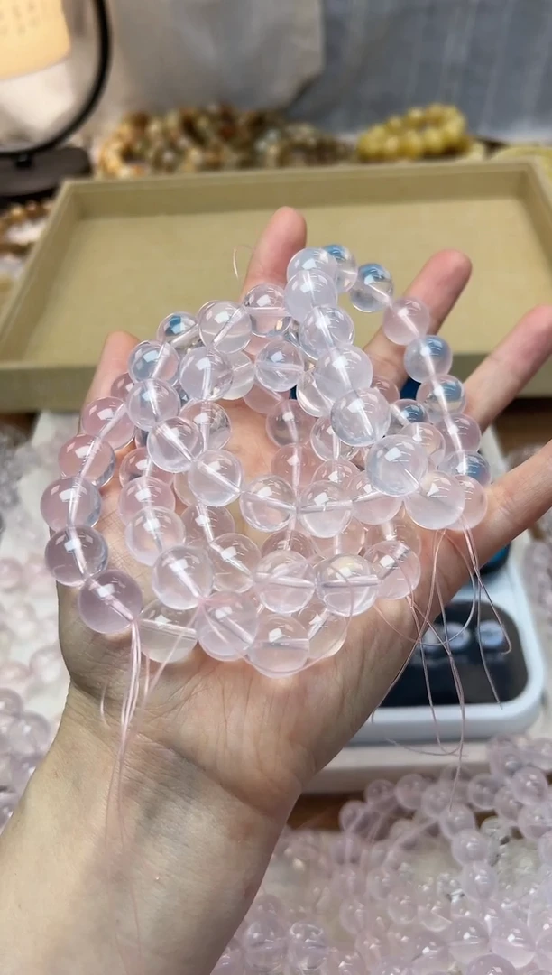 【闪购商品】水晶手串未镶嵌13-14粉水晶50克左右单圈1352