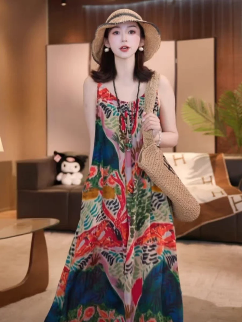 2025夏季新款时尚气质轻奢慵懒风宽松显瘦连衣裙吊带裙子