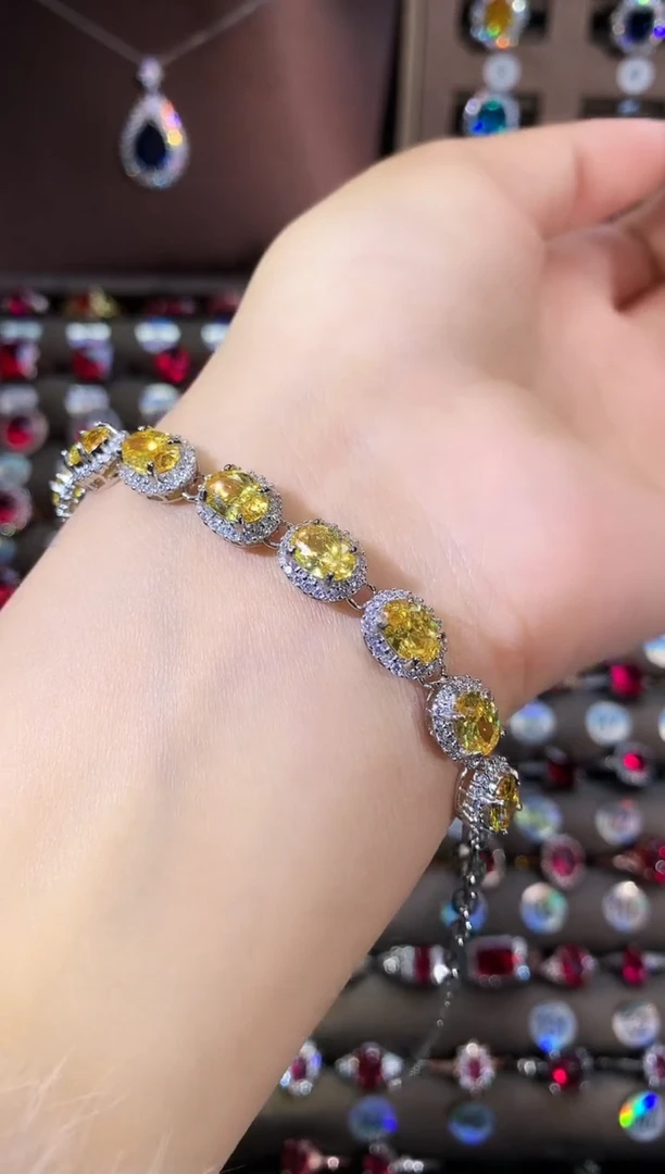 无925银满火彩金丝雀黄色手链