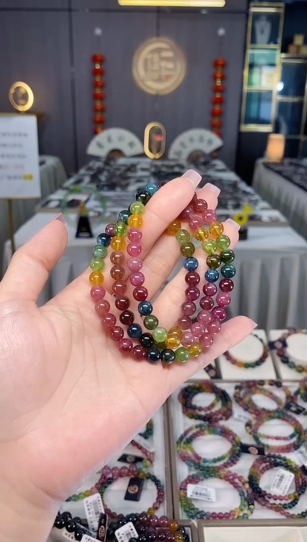 未镶嵌透体老矿碧玺三圈手串7mm+碧玺多样性发货一条hon